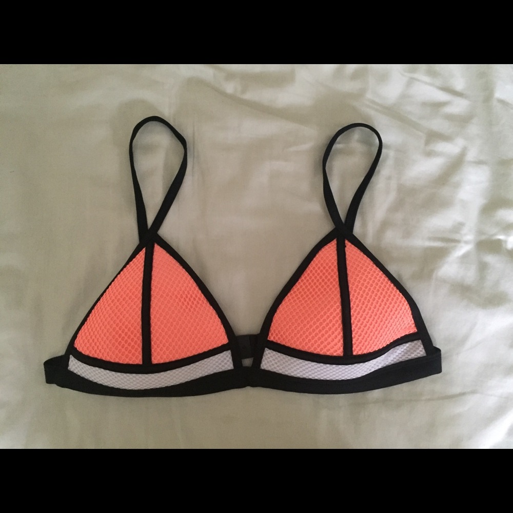 A triangl bathing suit top.