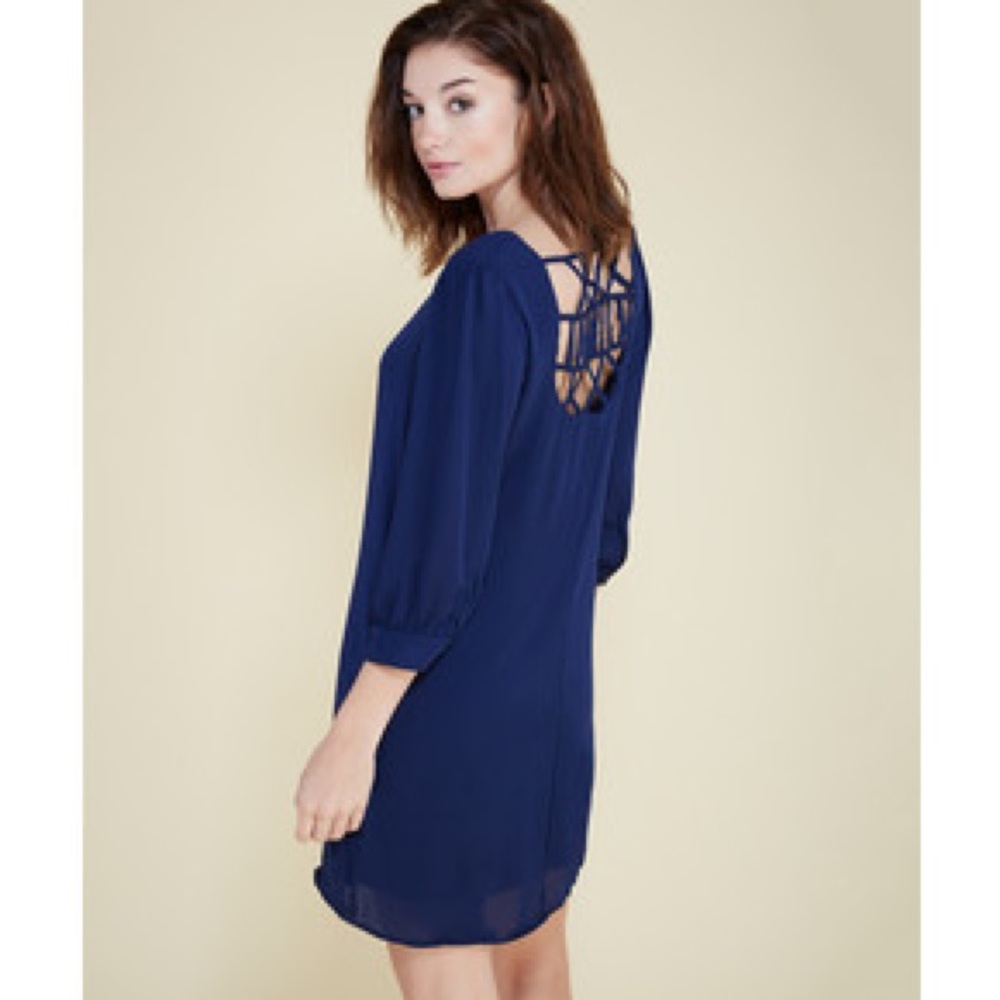 Want & Need Lattice Back Shift Dress in Navy
