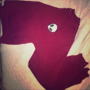 Red alien head cropped sweater