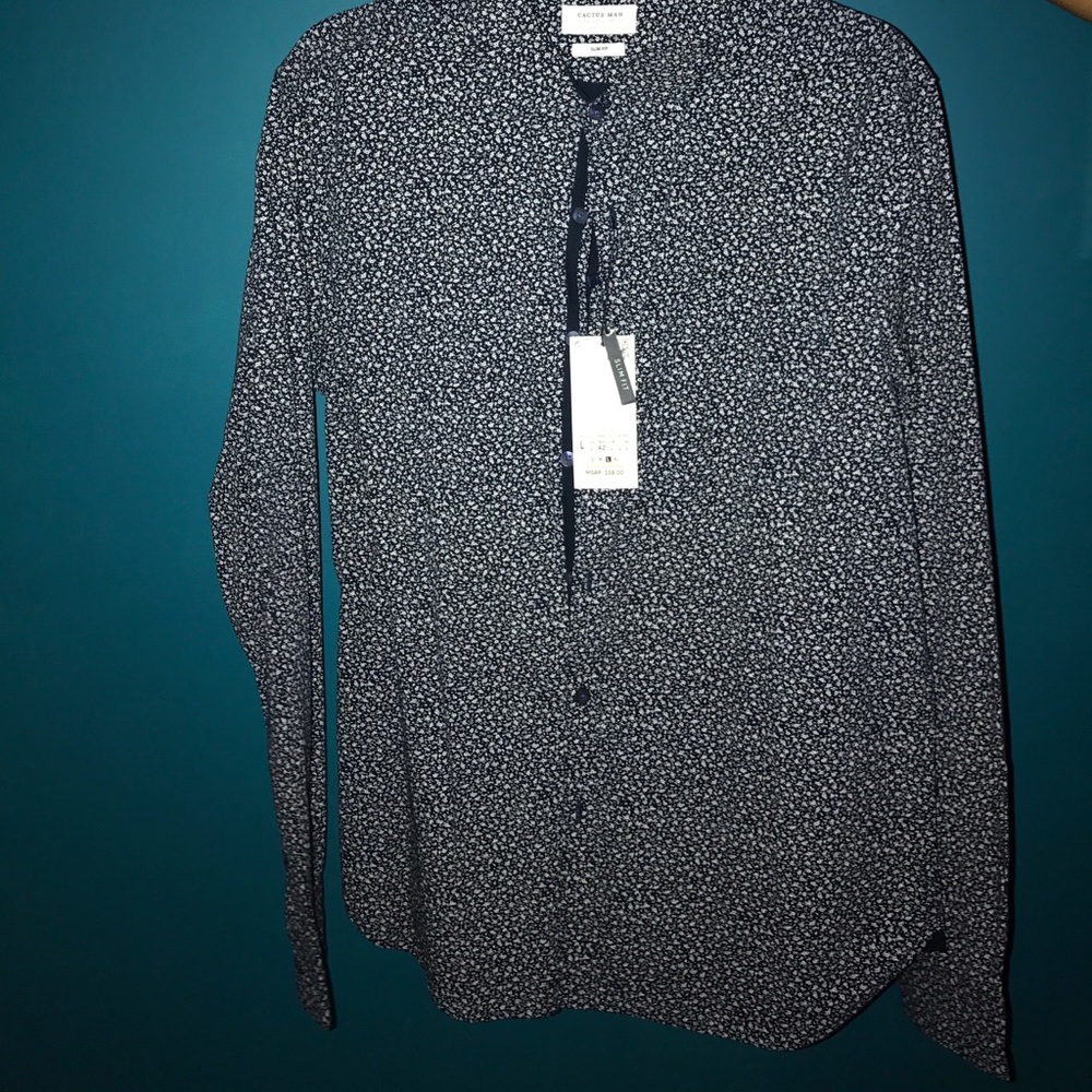 Blue and White Floral Slim Fit Long Sleeve