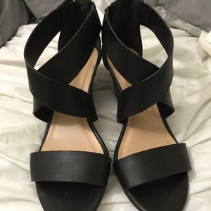 Black Faux Leather Strappy Heel Sandals size 7