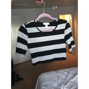 Grey & Black Striped Crop Top