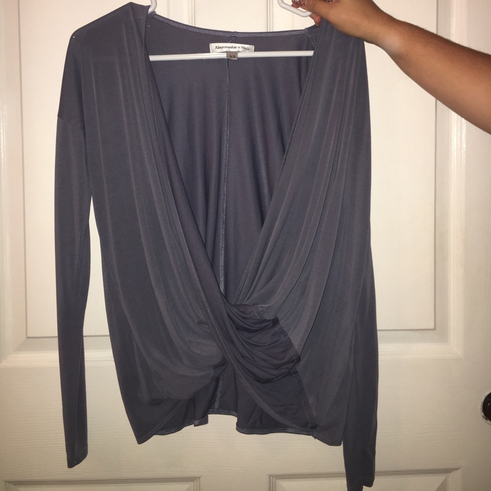 Swooped neck dark grey long sleeve shirt