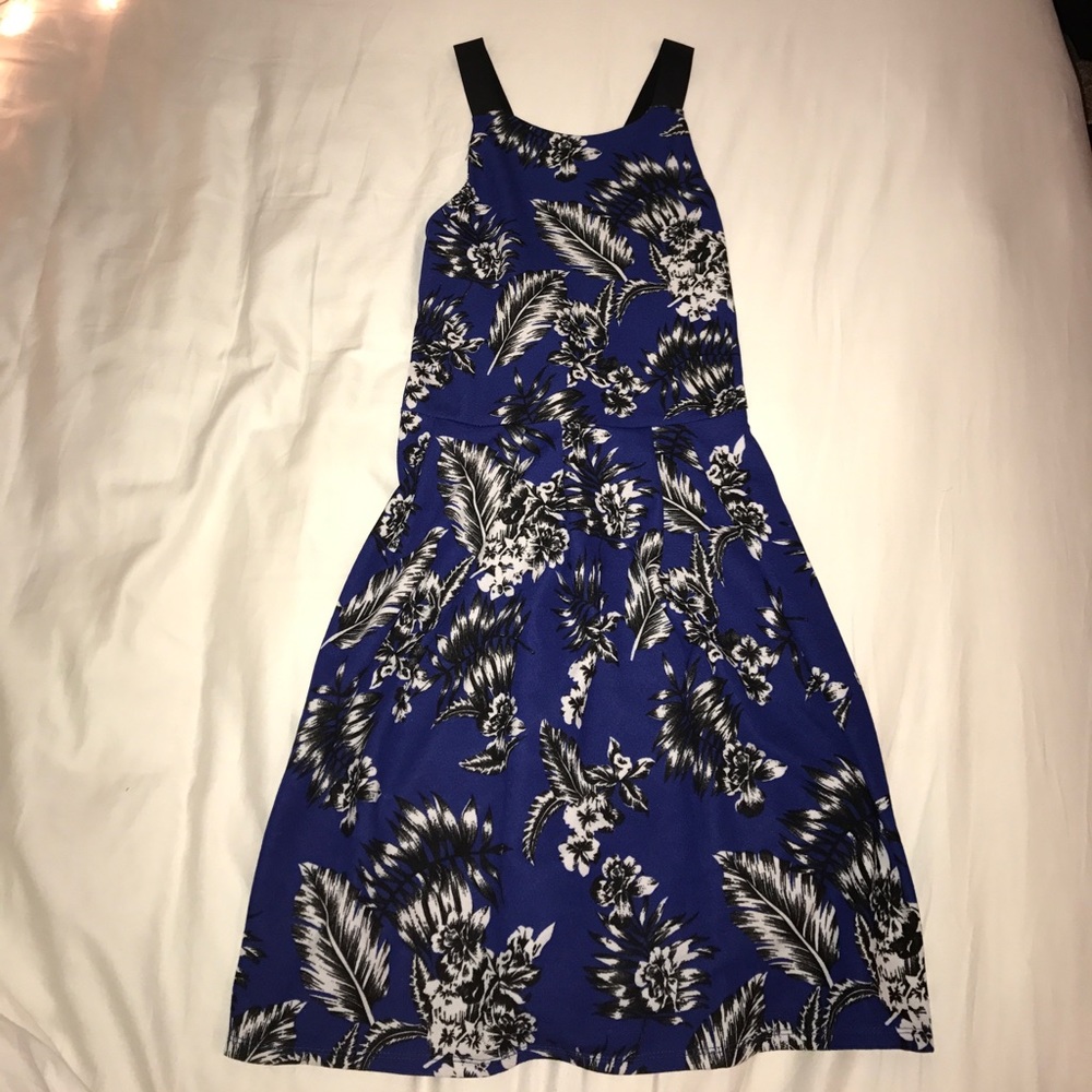 Blue Tropical Printed Dress