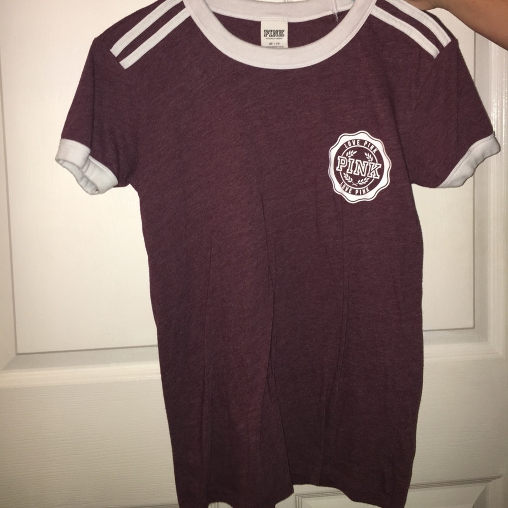 Baseball style maroon tee from Pink. Cotton