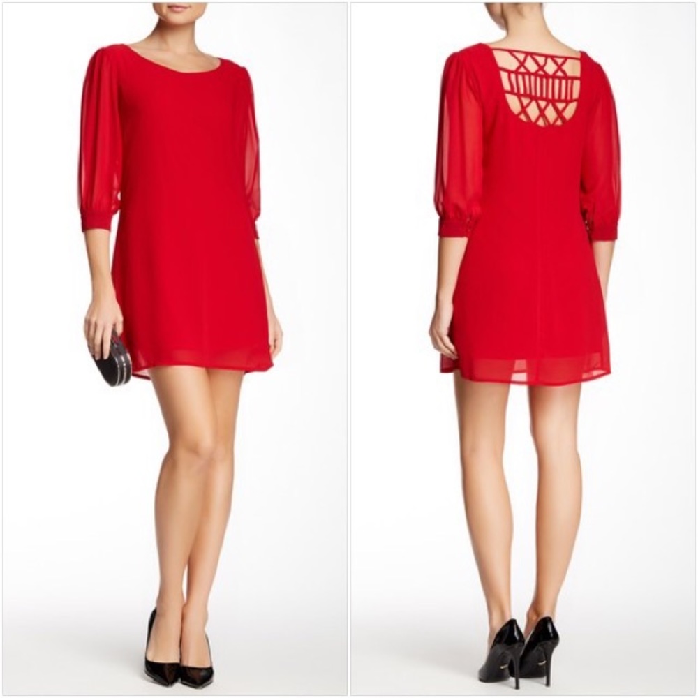 Want & Need Lattice Back Shift Dress in Deep Red