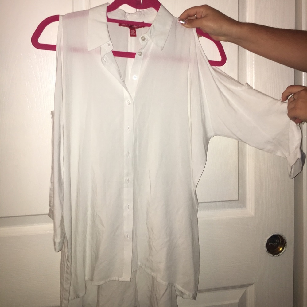 Cut out shoulder thin white button down.