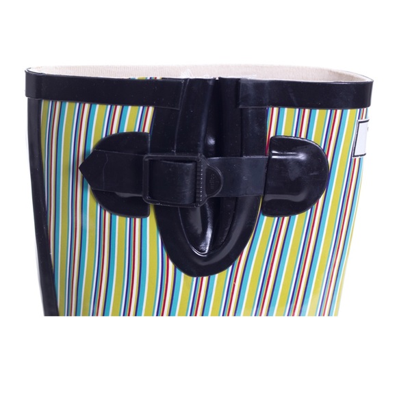 Women's Rubber Rain Boots Wellies, Black Retro Design - Picture 3 of 3