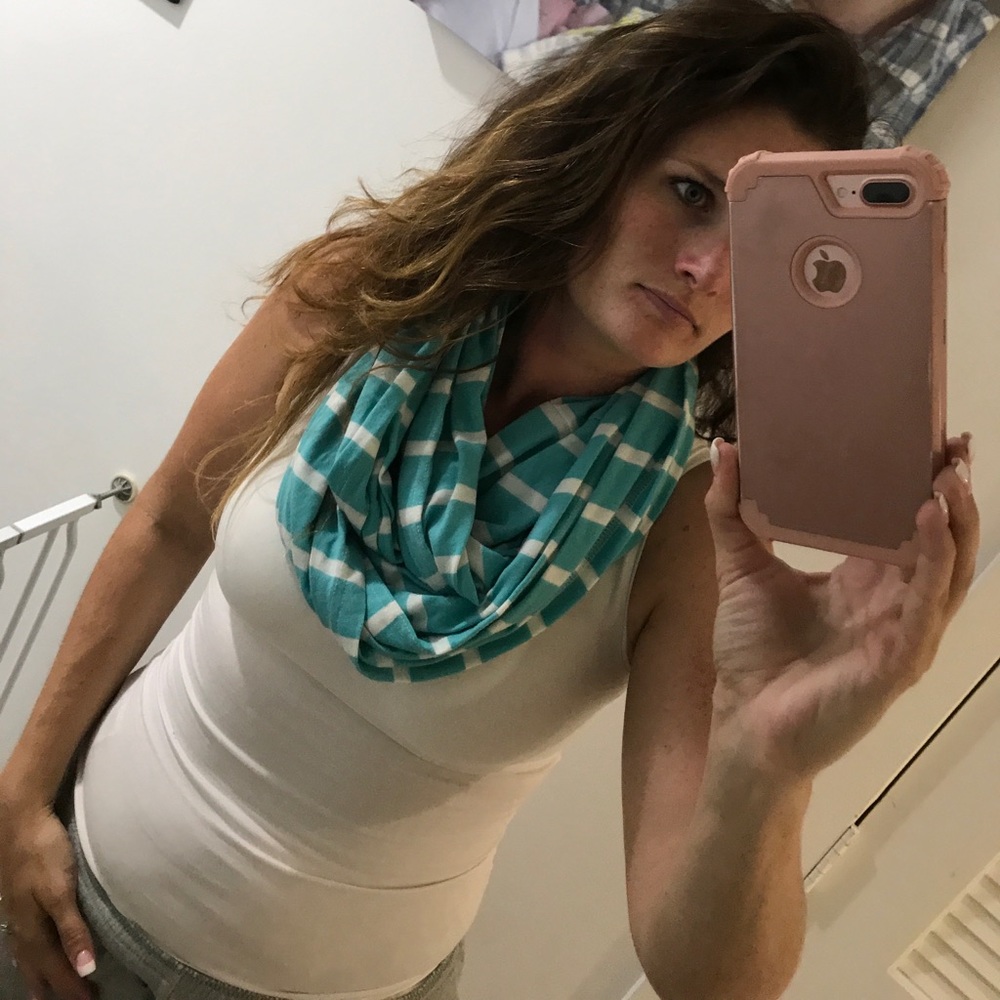 Teal and white stripe nursing infinity scarf