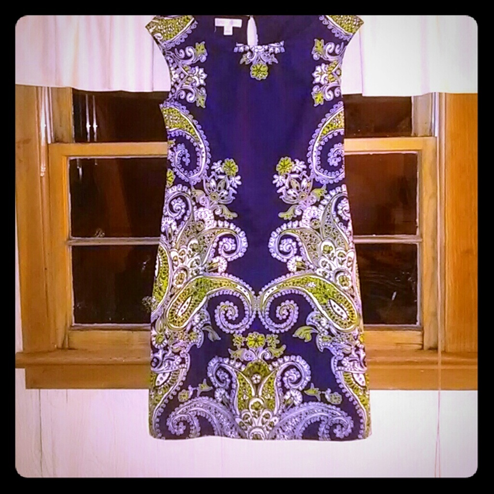Sleeveless paisley print dress. Beautiful Navy