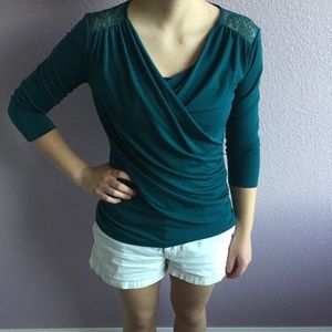 Ann Taylor Emerald Cross Body Wrap Blouse