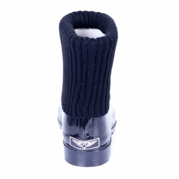 Women 8" Black Sock Cuff Rubber Rain Boots Booties - Picture 3 of 4