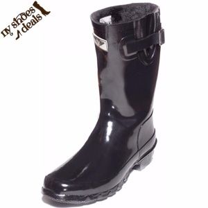 Women Faux Fur Lined Rubber Rain boots Black