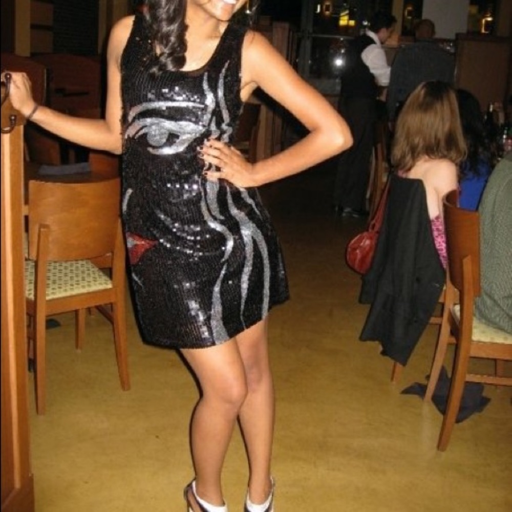 Sequin cocktail dress with abstract pattern