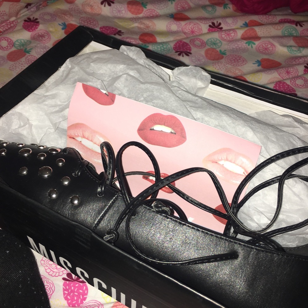 Missguided studded black flats (new in the box)