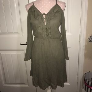 PAPAYA Army Green Off the Shoulder Dress