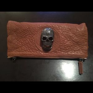 Thomas Wylde Leather Clutch with Rhinestone Skull