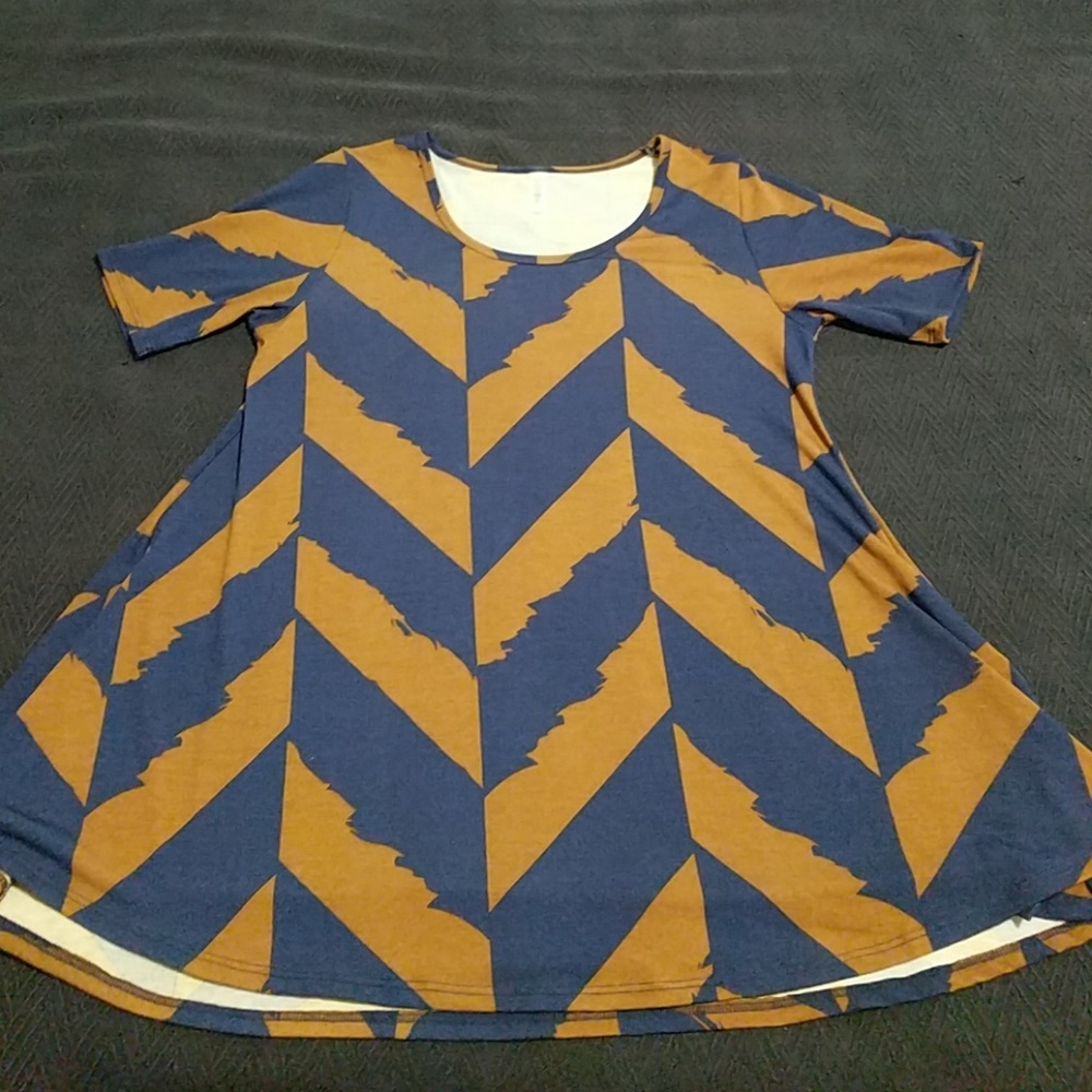 EUC LuLaRoe Perfect T Size S Brown & Navy Design