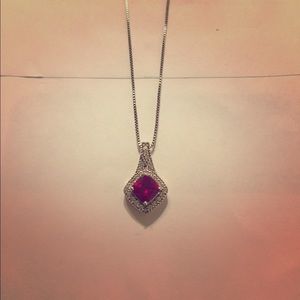 Square Cut Ruby Droplet Necklace