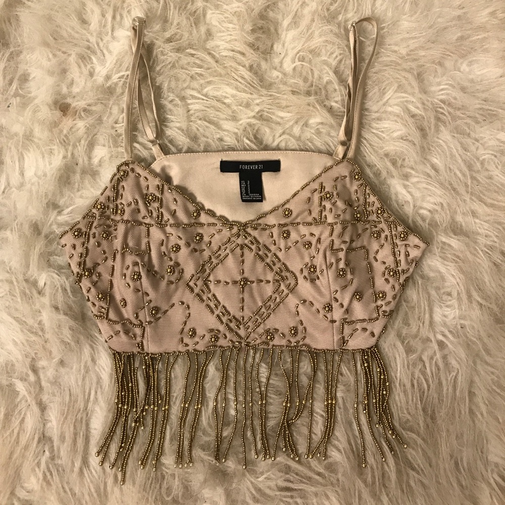 Beaded, Fringe Crop Top