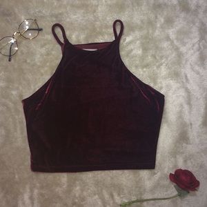 High-neck Velvet Crop Top