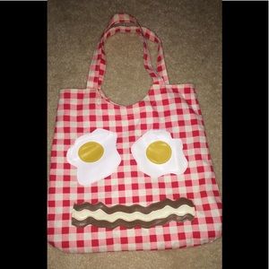 Eggs & Bacon Smiley Face Plaid Tote