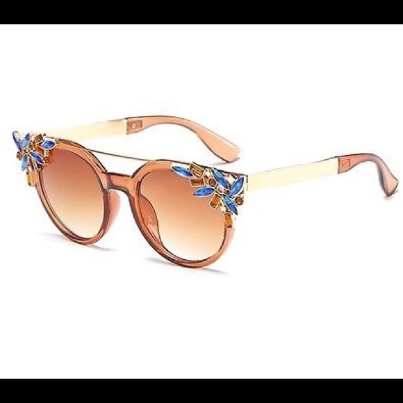 🆕Vintage Overszd Round Sunnies/Crystals+Browbar - Picture 3 of 5