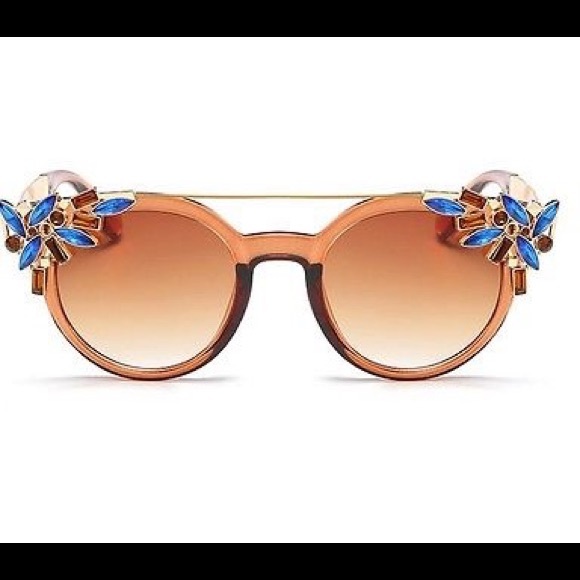 🆕Vintage Overszd Round Sunnies/Crystals+Browbar - Picture 4 of 5