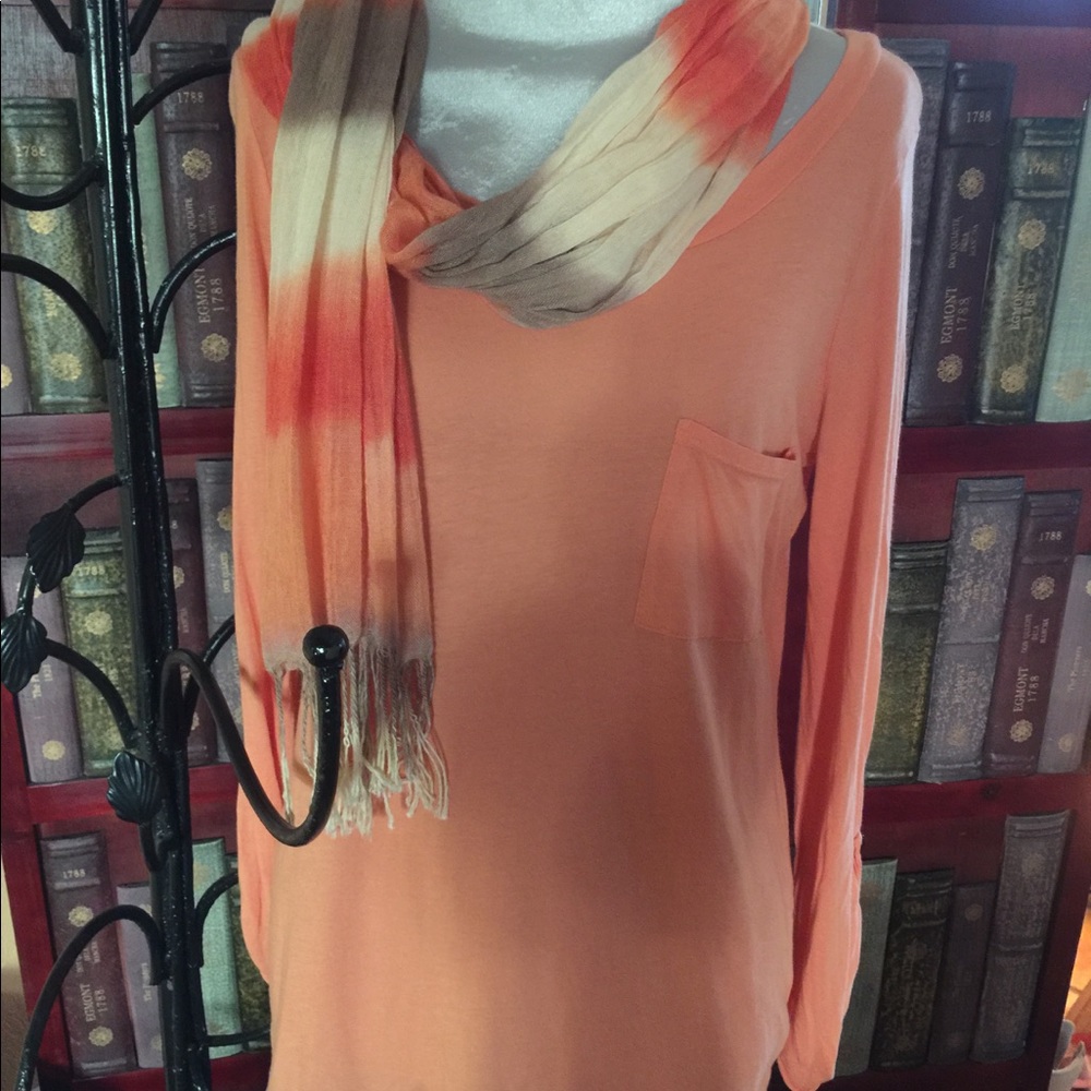 Long sleeve style T orange with candy corn scarf