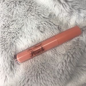 too faced sweet peach lip gloss and bag