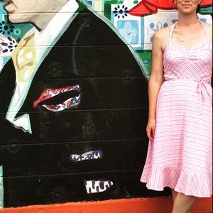 Anthropologie Odille pink halter seersucker dress