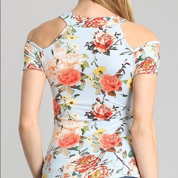 Mint Blue Floral Print Top - Picture 2 of 6