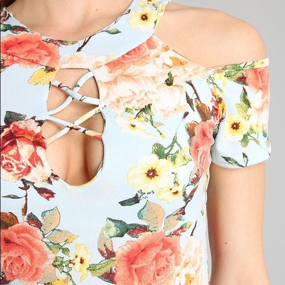 Mint Blue Floral Print Top - Picture 4 of 6