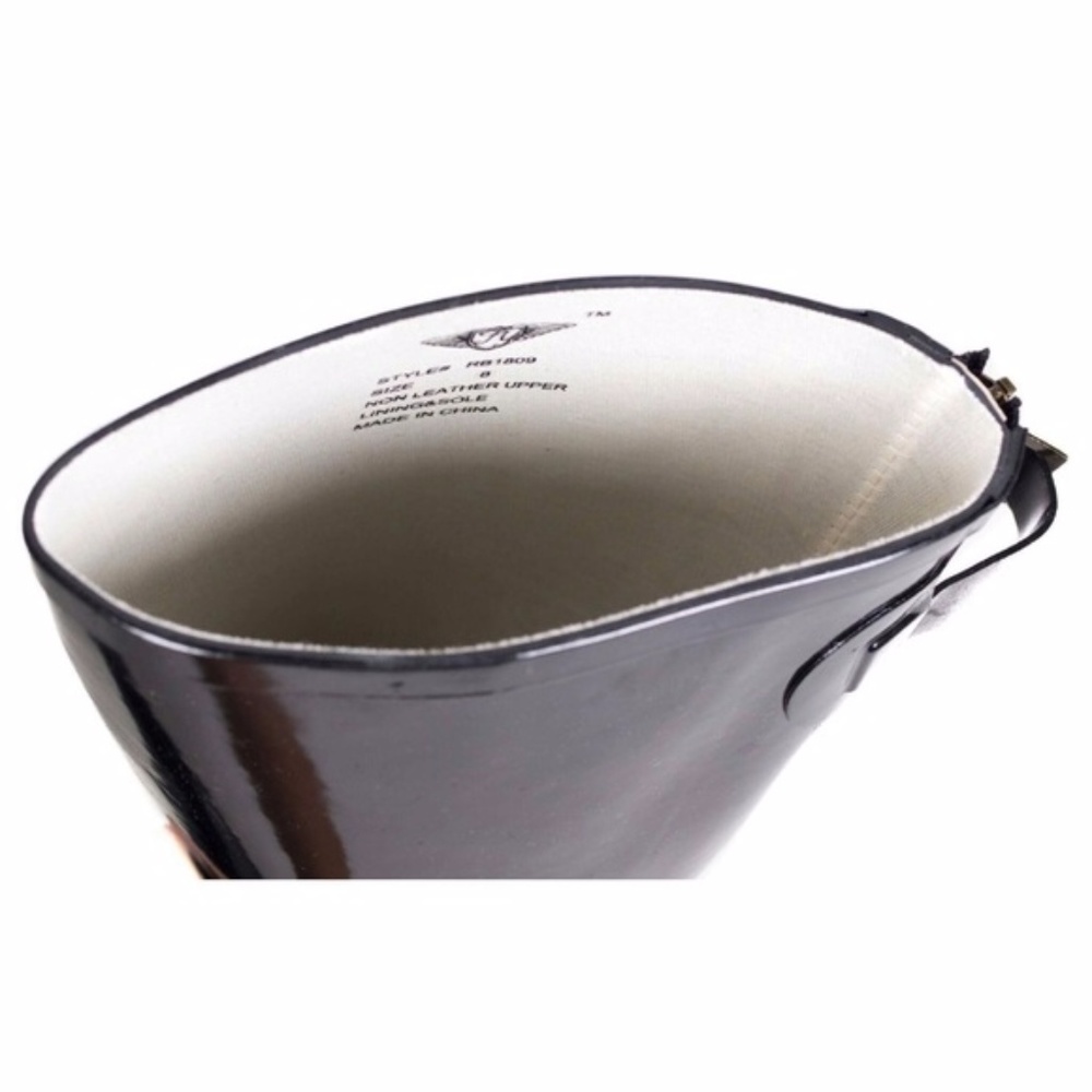 Women's Black Wedge Rubber Rain Boots Wellies - Picture 4 of 4