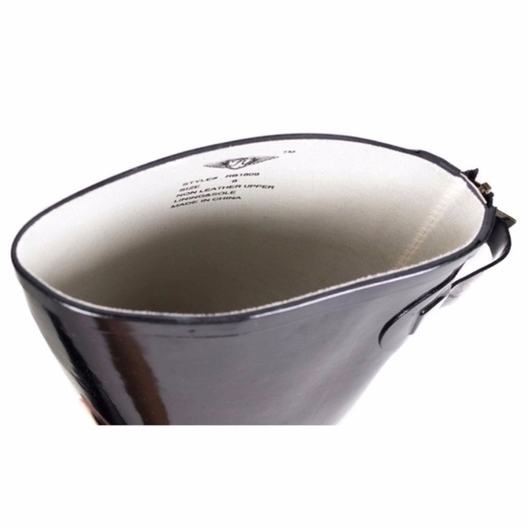 Women's Black Wedge Rubber Rain Boots Wellies - Picture 4 of 4