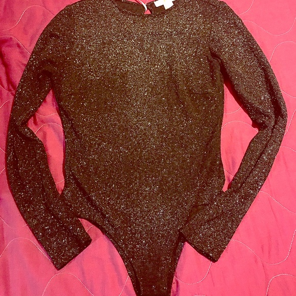 Forever 21 Black Glitter Body Suit W/ a Open Back - Picture 1 of 4