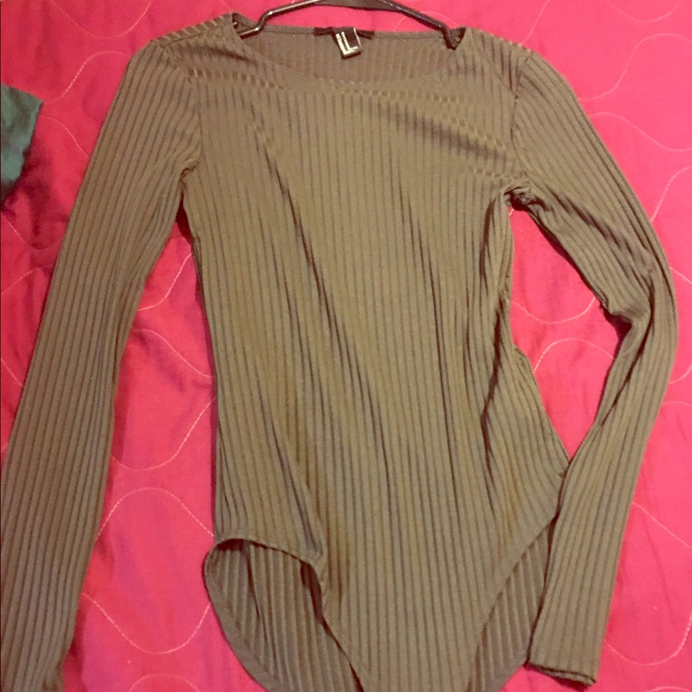 Forever 21 Dark Olive Green Ribbed Body Suit