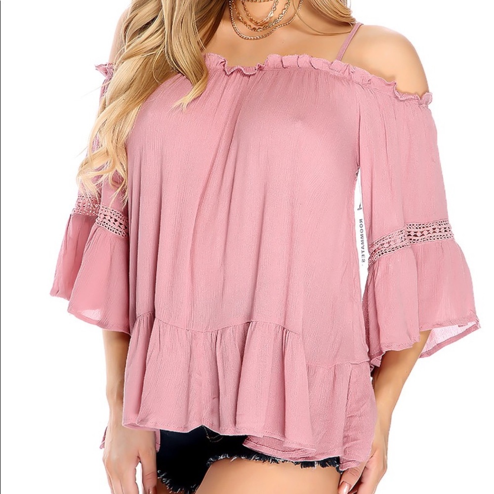 Mauve Pleated Ruffled Shoulder Cut Out Top