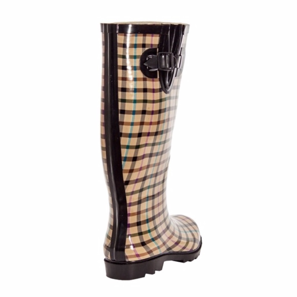 Women Lines Plaid Rubber Rain Boots, Wellies - Picture 3 of 4