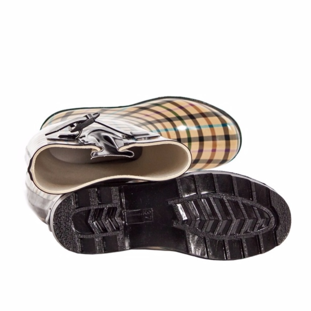 Women Lines Plaid Rubber Rain Boots, Wellies - Picture 4 of 4
