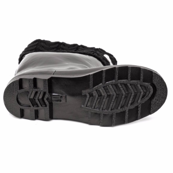 Women Black Sock Cuff Rubber Rain Boots Wellies - Picture 3 of 3