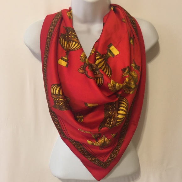 Large Red & Yellow Printed Scarf - Picture 5 of 8