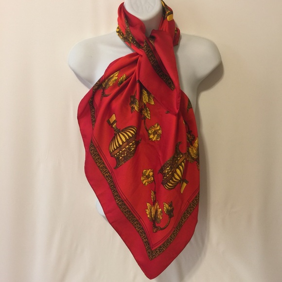 Large Red & Yellow Printed Scarf - Picture 6 of 8