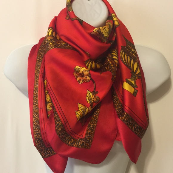 Large Red & Yellow Printed Scarf - Picture 4 of 8