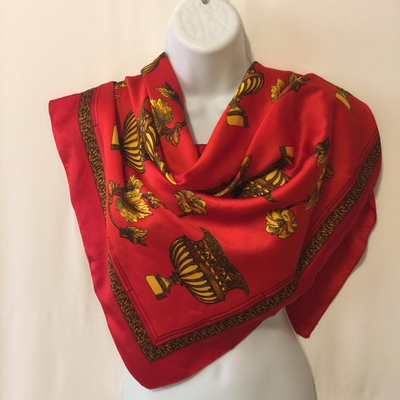 Large Red & Yellow Printed Scarf - Picture 7 of 8