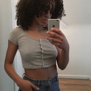 Gray tight button up knit crop top