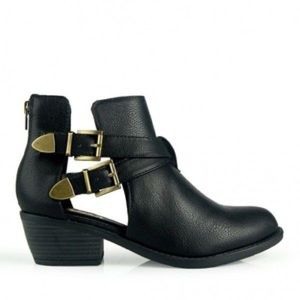 Black Buckle Cut-Out Ankle Booties -- Size 8