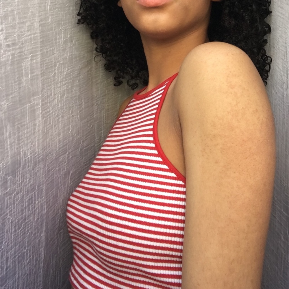 Red and white striped halter crop top