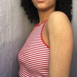 Red and white striped halter crop top