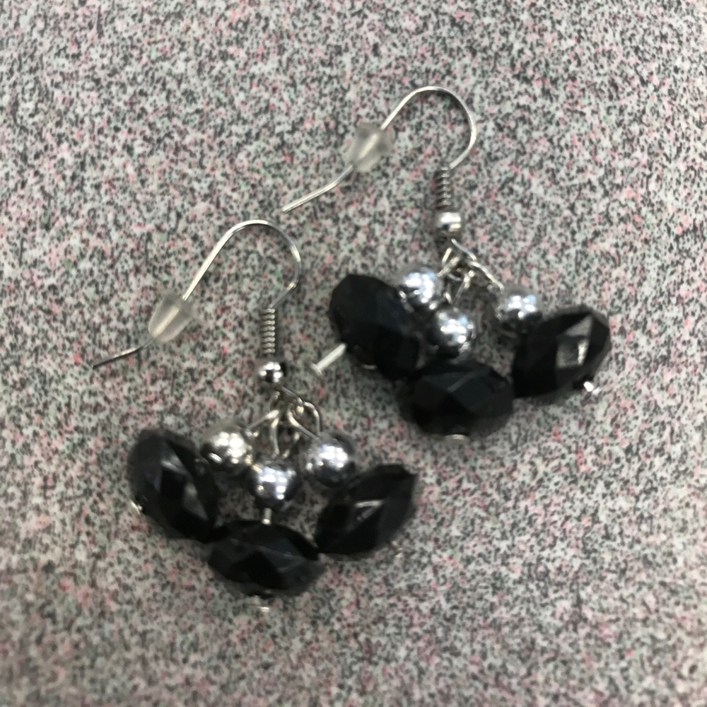 💗 Black Crystal Silver Earrings NEW